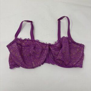 Soma Unlined Balconette Lace Underwire Bra Purple 36DD Adjustable Straps